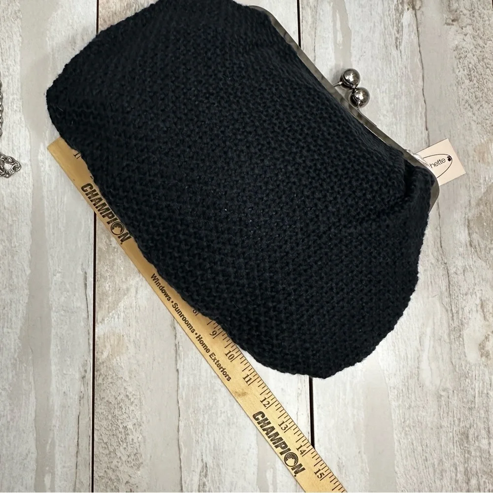 Navy Blue Crochet Knit Clutch Removable Crossbody Chain Strap Boho Chic Metro